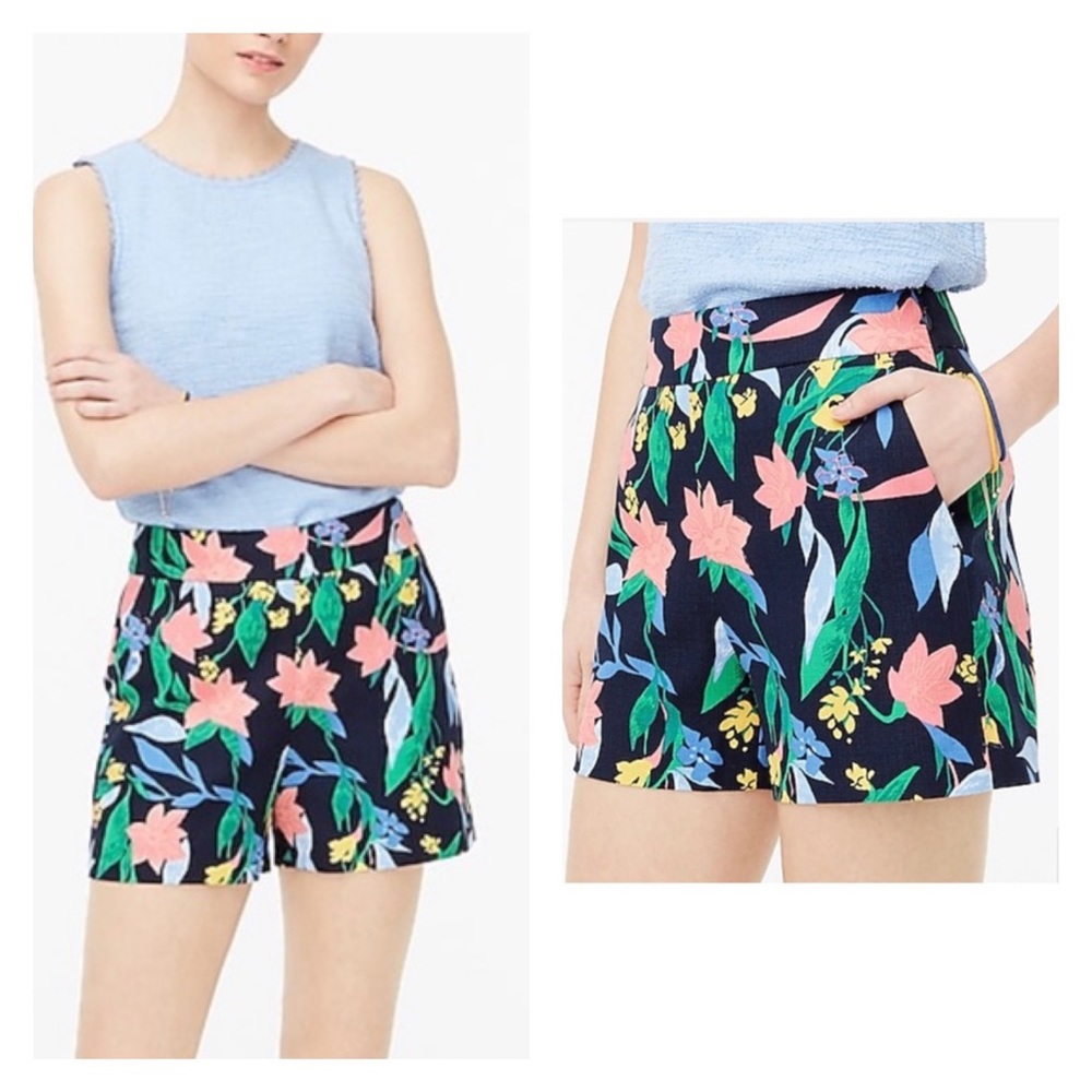 J. CREW Bright Floral Print Basket Weave High Waist Shorts